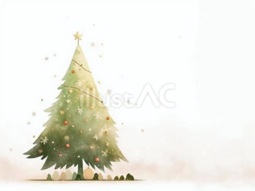 無料イラスト,クリスマスツリー,クリスマス,もみの木,飾り,電飾,木,水彩画