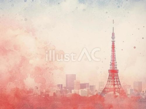 無料イラスト,東京タワー,東京,観光,名所,高層ビル,都会,遠景,背景