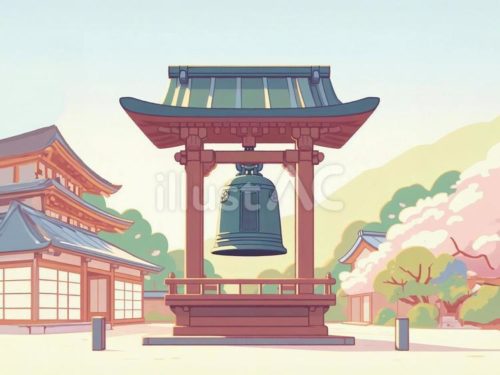 無料イラスト,寺,梵鐘,除夜の鐘,年末年始,日本建築,仏教,背景