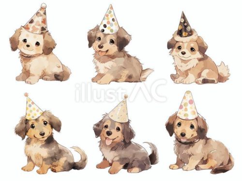 無料イラスト,犬,ダックスフンド,ミックス犬,誕生日,パーティーハット,笑顔