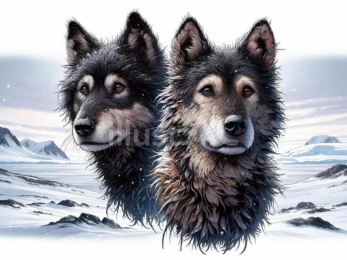 無料イラスト,タロとジロ,樺太犬,そり犬,犬,生き物,南極