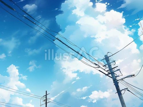 無料イラスト,電柱,電信柱,青空,雲,電線,背景,昼