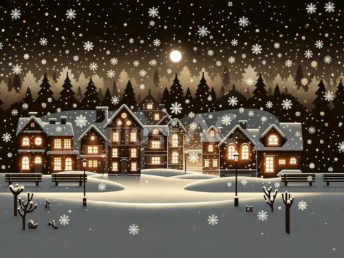 無料イラスト,雪,結晶,降雪,冬,景色,建物,夜景,背景