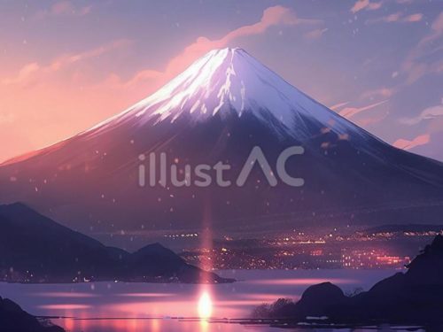 無料イラスト,富士山,山,夕方,湖,背景