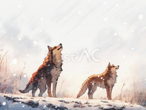 無料イラスト,狼,生き物,野生動物,遠吠え,雪