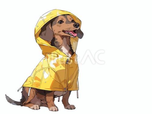 無料イラスト,犬,レインコート,黄色,雨,生き物