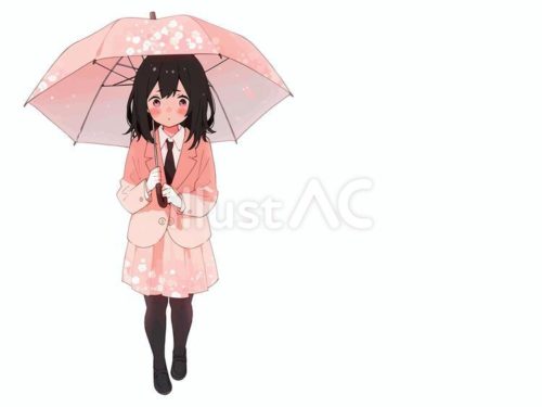 無料イラスト,傘,ピンク,雨,人物,女性