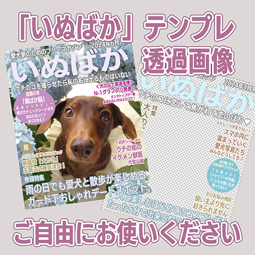 愛犬画像を使って愛犬雑誌風の表紙画像が作れます。